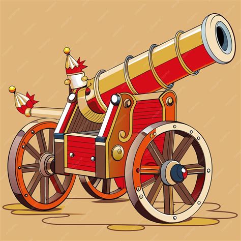 drawing   cannon   large red  gold cannon premium ai