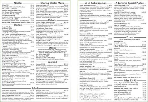 A La Carte Menu A La Turka