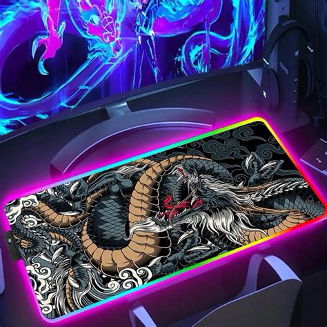 Mouse Pad Gamer Gigante Tecido Dragão Louco Speed Borda Led 13 Cores