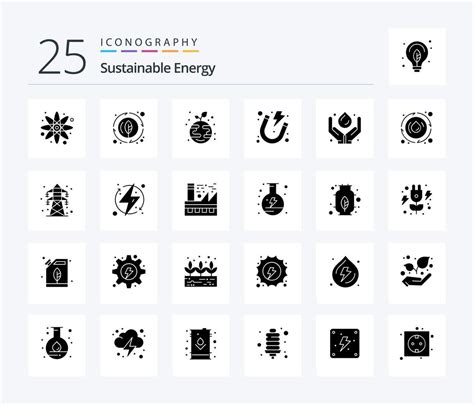 energía sostenible 25 paquete de iconos de glifos sólidos que incluye