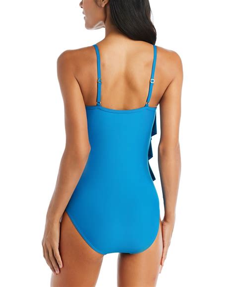 Beyond Control Womens Solid Citizen Tiered One Piece Swimsuit