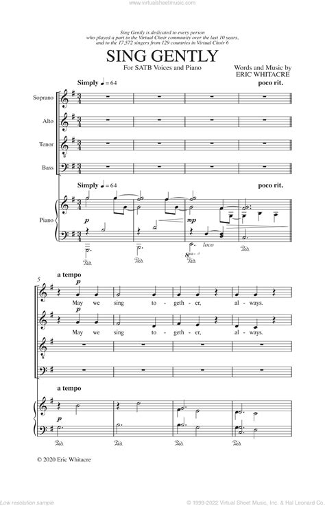 Sing Gently Sheet Music For Choir Satb Soprano Alto Tenor Bass