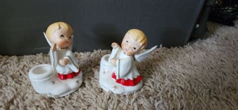 2 Vintage Holt Howard Christmas Choir Boy Angel Candle Holder 1960s