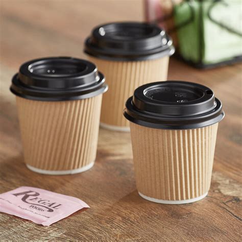 Choice Oz Double Wall Ripple Kraft Paper Hot Cup And Black Lid