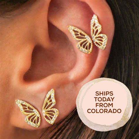 Butterfly Wing Earrings Half Butterfly Pair Stud Earring Etsy