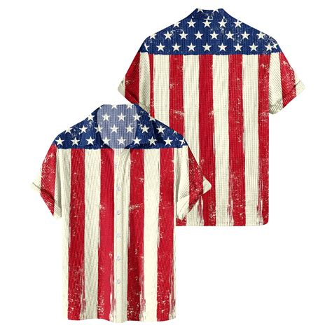 Ovticza Patriotic Shirts For Men Usa Short Sleeve Button Down Collar American Flag Shirts For