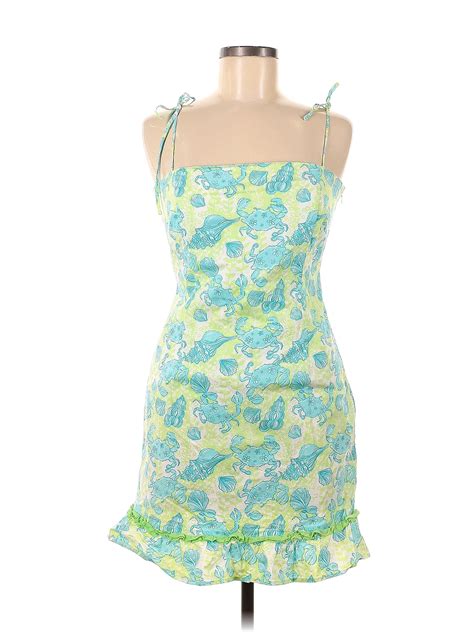 Lilly Pulitzer 100 Cotton Floral Multi Color Green Casual Dress Size 6