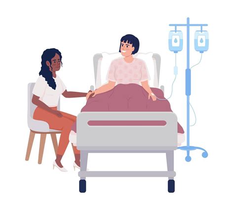 Visiting patient at hospital semi flat color vector characters. Editable figures. Full body ...