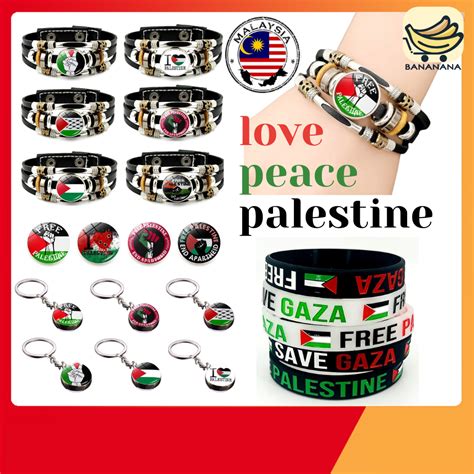 Free Palestine Save Gaza Gelang Tangan Getah Palestin Leather Wristband