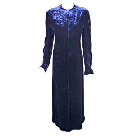 Krizia Navy Blue Long Velvet Coat At 1stdibs