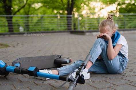 Electric Scooter Accident Girl Suffering Of Pain After Knee Injury