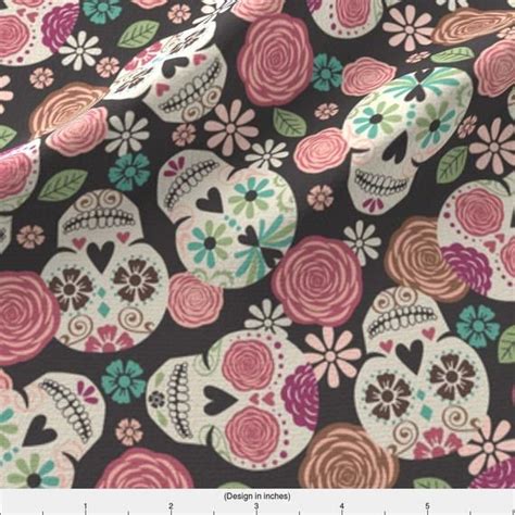 Sugar Skull Floral Fabric Sugar Skulls Pastel Pink Blue By Etsy Floral Fabric Skull Fabric