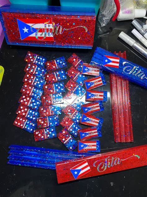 Resin Domino Setpuerto Rico Flag Theme Resin Domino Puertorico