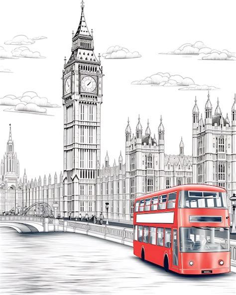 Premium Photo London Landmark Coloring Page With Bus