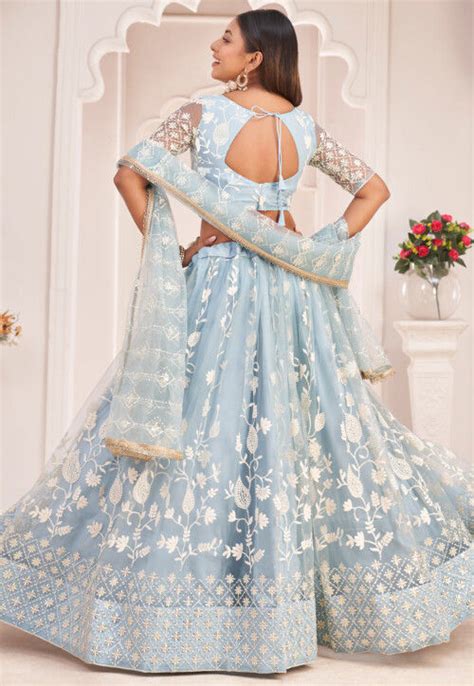 Buy Embroidered Net Lehenga In Sky Blue Online Lht73 Utsav Fashion