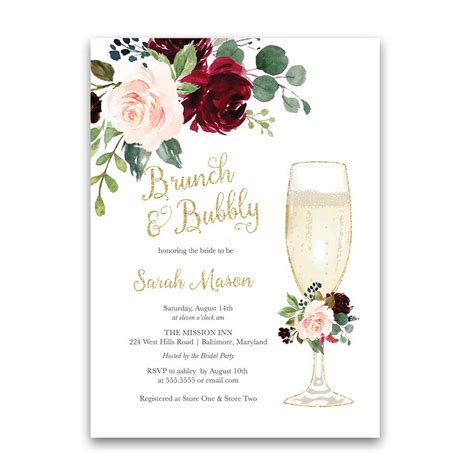 Brunch And Bubbly Bridal Shower Invitation Gold Blush Floral In C