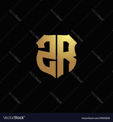 Zr Logo Monogram With Gold Colors And Shield Vector Image