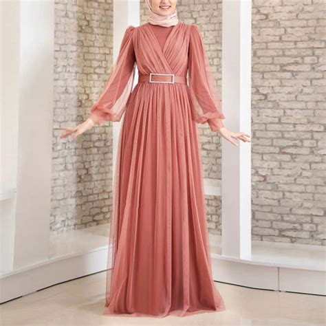 Hijabfab Zanzea Muslimah Womens Muslim Mesh Sheer Layered Swing Maxi