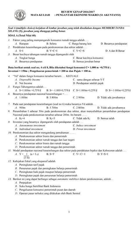 Review Pte Makro Soal A Multiple Choice Kerjakan Di Lembar Jawaban Yang Telah