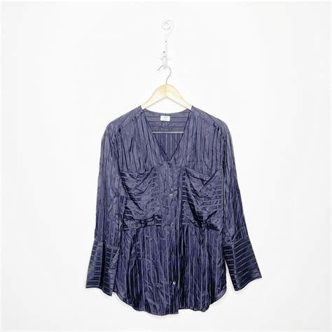 Aritzia Wilfred Zelie Silk Shirt Navy Blue Oversized Gem