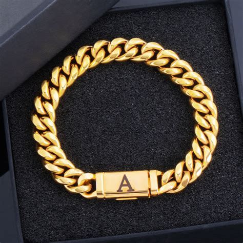 Mm Miami Initial Letter Cuban Link Bracelet In K Gold Plated