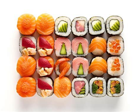 Premium AI Image Artfully Arranged Sushi Rolls With Fresh Seafood And