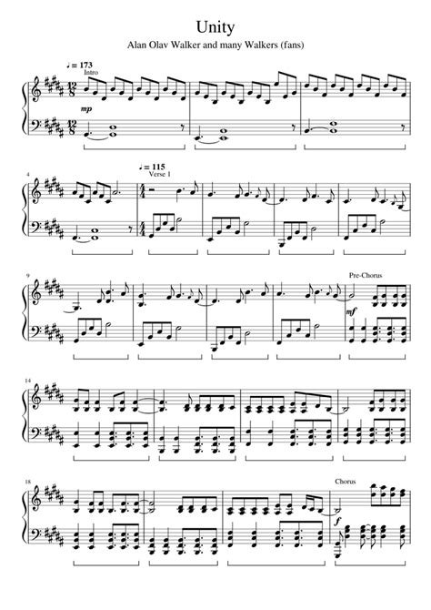 Alan Walker Unity Sheet Music For Piano Solo