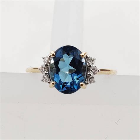 14k Yellow Gold Diamond London Blue Topaz Ring Etsy