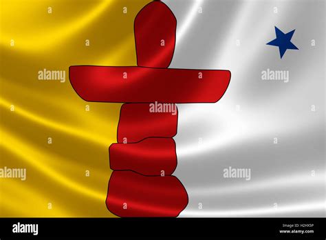 3D rendering of the Canadian territory flag of Nunavut on satin texture ...