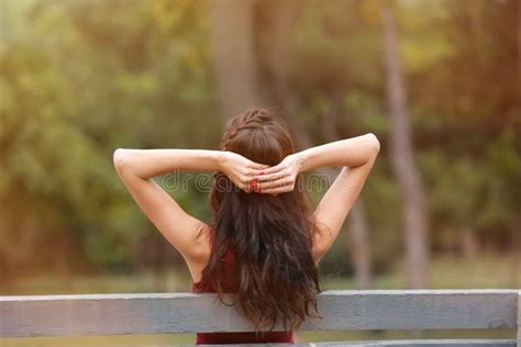 Beautiful Young Woman Resting On Bench In Park Stock Image Image Of Healthy Resting 151250857