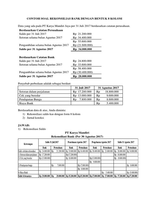 Contoh Laporan Rekonsiliasi Bank 53 Koleksi Gambar