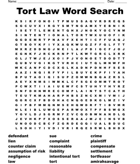 Tort Law Word Search Wordmint