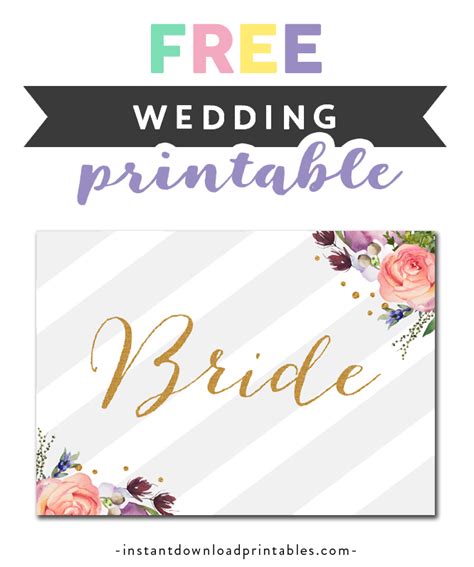 Free Printable Wedding Sign Bride Gray Gold Glitter Flowers Floral