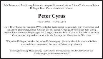 Traueranzeigen Von Peter Cyrus Vrm Trauer De