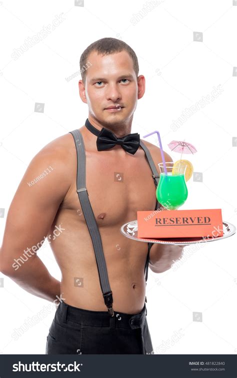 Waiter Naked Torso Holds Reserve Cocktail Stock Photo 481822840
