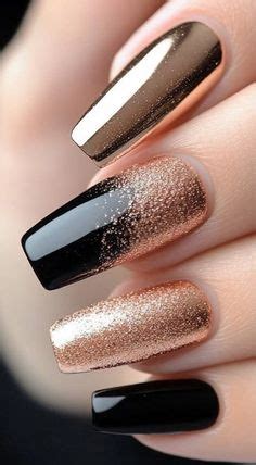 Beautiful Metallic Rose Gold And Black Trendy Nails Nail Colors Nail