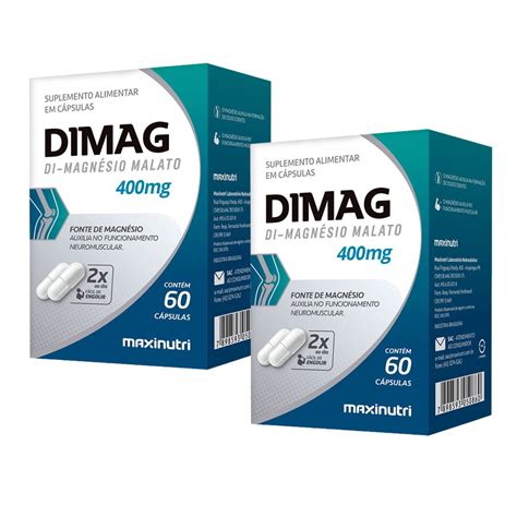 Kit 2 unidades Dimag Di Magnésio Malato 400mg 60 Cápsulas Maxinutri