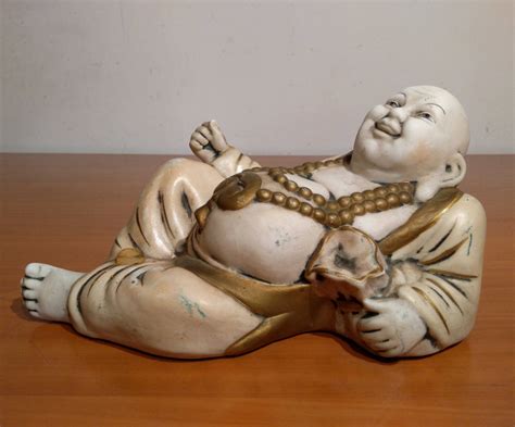 Statueta Asiatica Feng Shui Buddha Vesel Pentru Bogatie Veche