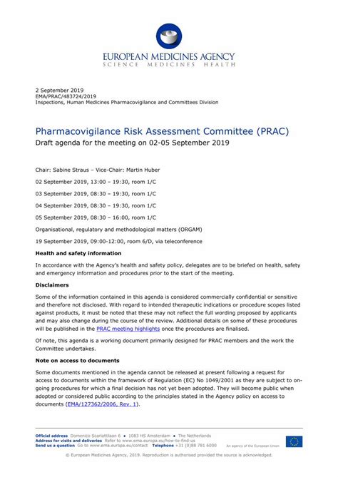 Pdf Pharmacovigilance Risk Assessment Committee Prac · 1 3 Minutes Of The Previous Meeting