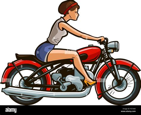 Retro Pin Up Girl Reiten Auf Einem Motorrad Cartoon Vector