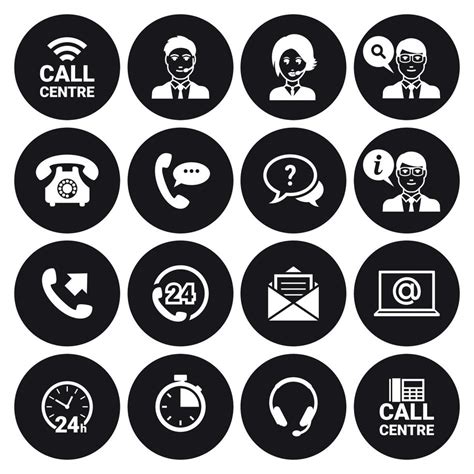 Call Center Icons Set White On A Black Background 19487051 Vector Art