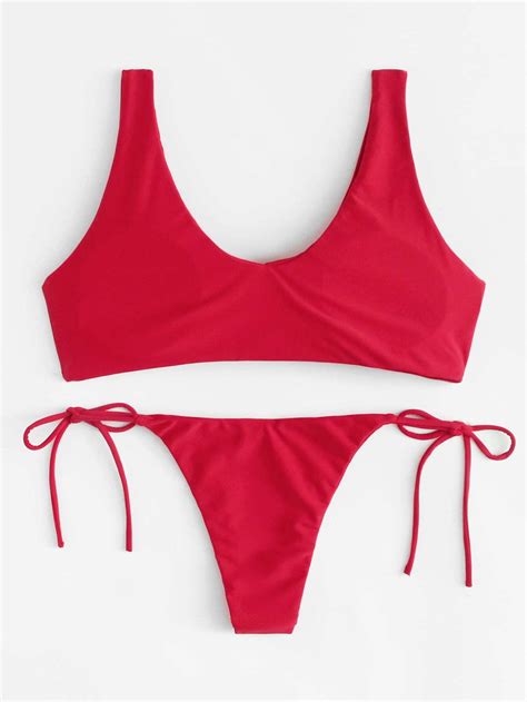 Tie Side Knot Bikini Set Shein Sheinside