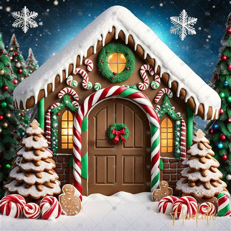 Christmas Gingerbread House Digital Photography Backdrop Holiday