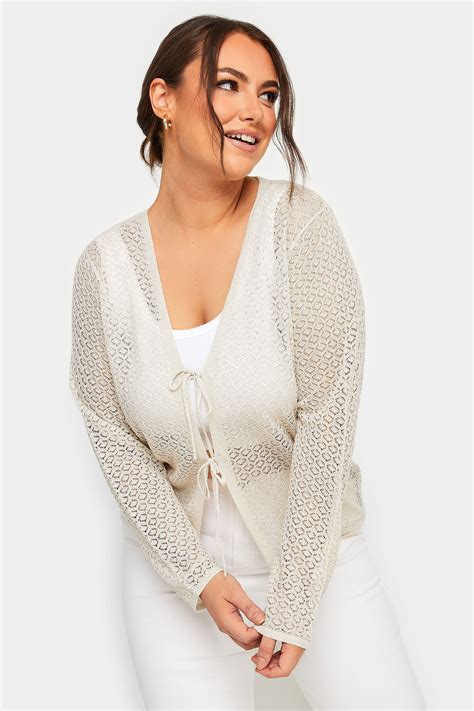 Yours Curve Plus Size Cream Metallic Tie Knot Front Cardigan Yours Clothing