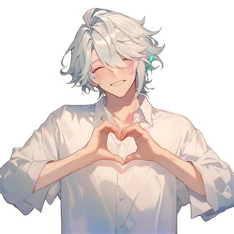 Anime Style Image Of A Man Making A Heart With His Hands Premium Ai