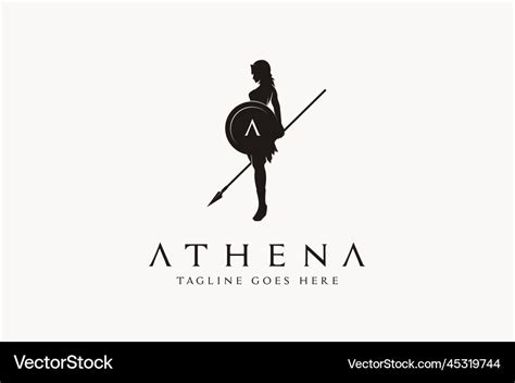 Beauty athena minerva warrior shield spear logo Vector Image