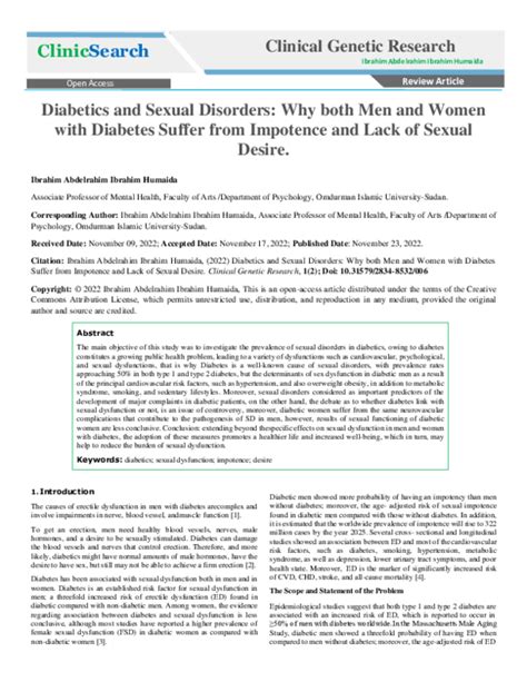 Pdf Diabetics And Sexual Disorders Why Both Men And Women With Diabetes Suffer From Impotence