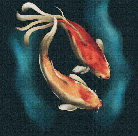 Premium AI Image A Painting Of Two Koi Fish Swimming In The Water