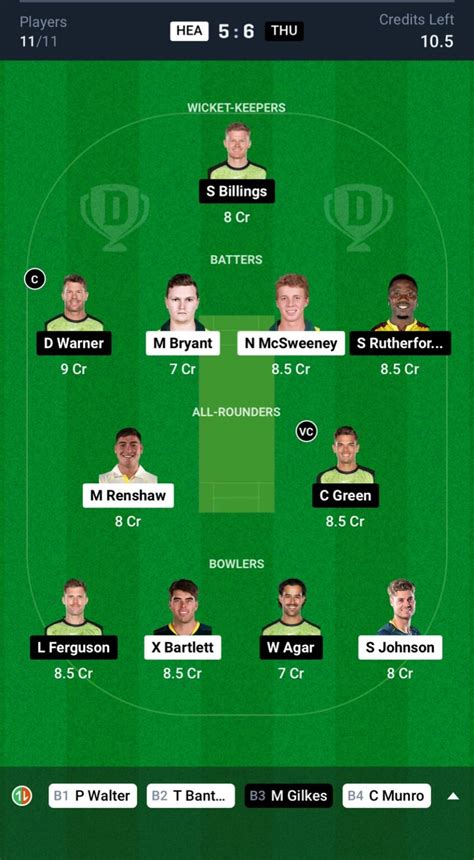 HEA Vs THU Dream11 Prediction Today Match 25 BBL 2024 25 Fantasy