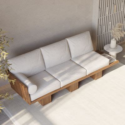 97 Walnut Japandi Solid Wood Living Room Sofa 3 Seater Cotton Linen